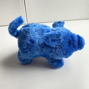 Vintage 1986 Iwaya Blue Animated Walking Pig Plush Toy Tested Works Wiggles Nose